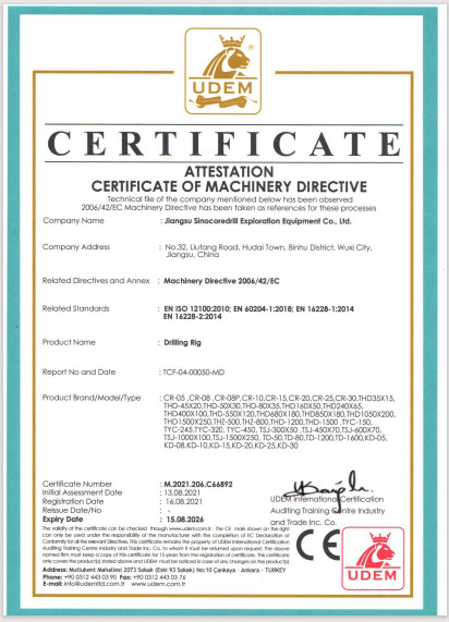 চীন Jiangsu Sinocoredrill Exploration Equipment Co., Ltd সার্টিফিকেশন